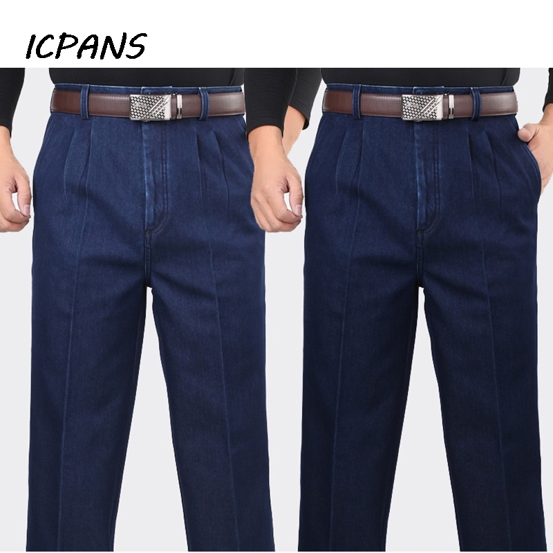 Jean denim bleu pour homme, classique, taille haute, droit, grande taille 30-42 44 46, automne 2019