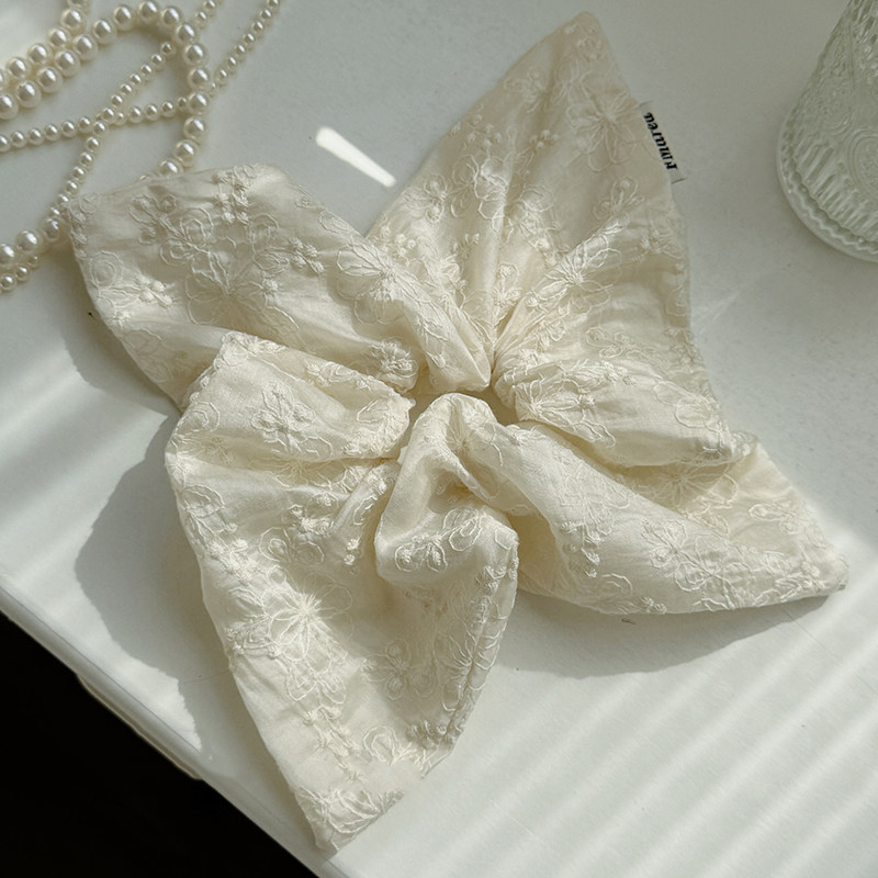 Écharpe carrée imprimée style coréen blanc cassé, chouchou, élastique à cheveux, corde à cheveux, accessoire pour chignon pour femme.