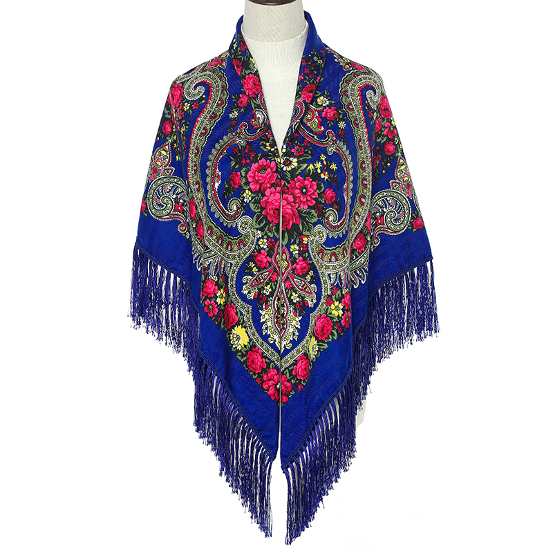 Écharpe carrée pour femme 51*51 pouces, châle rétro à franges, foulards en coton imprimé, hijab, écharpes russes ukrainiennes brodées, cape, bandana