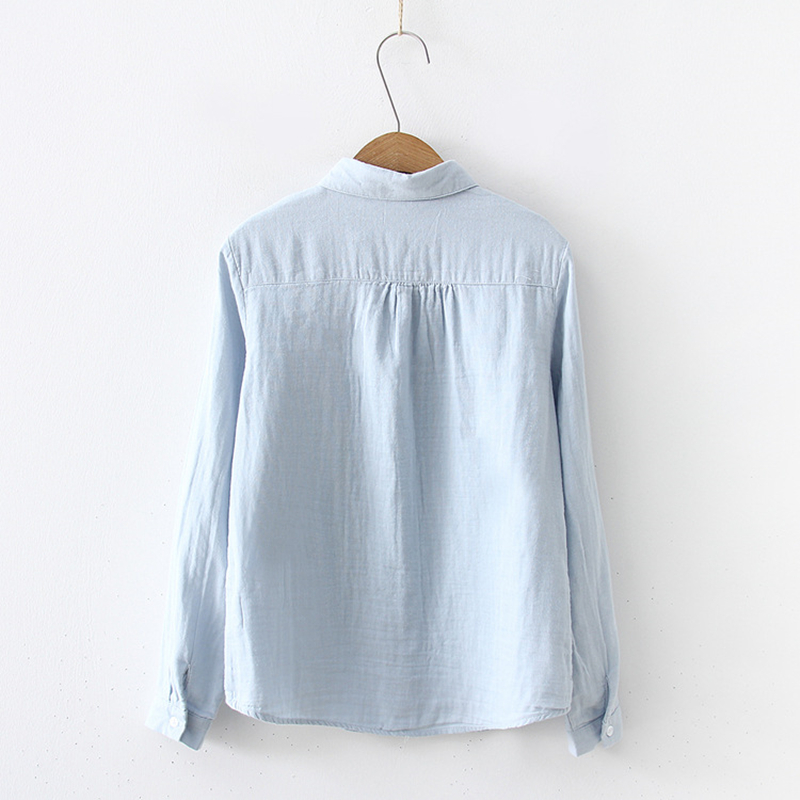 Femmes Blouses nouvelle mode à manches longues confortable bureau chemise coton fil décontracté hauts Blusas Femininas couleur unie