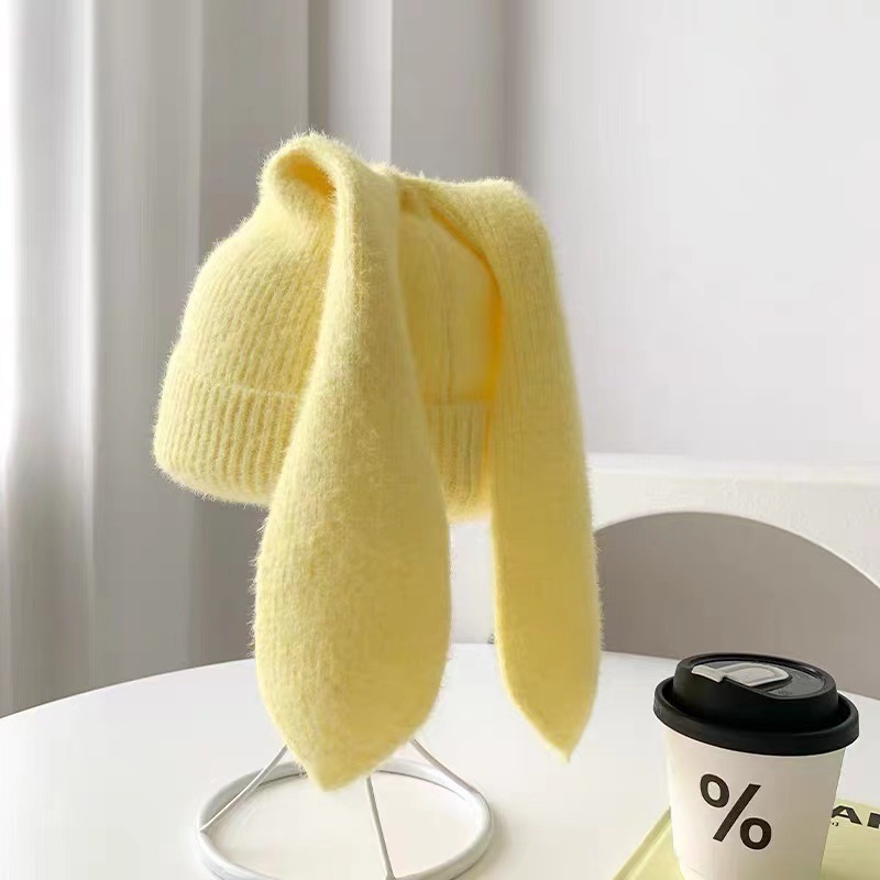 Bonnet d'hiver tricoté douillet pour femme avec oreilles de lapin 3D, doux, extensible et chaud pour le froid, cadeau mignon pour elle