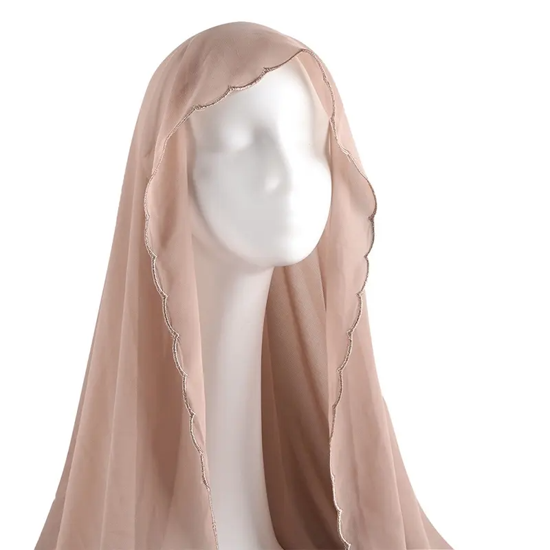 Châles Hijab en mousseline de soie musulmane, écharpe en dentelle pour femmes, enveloppes de tête solides, foulards pour dames, voile musulman, 70x180cm