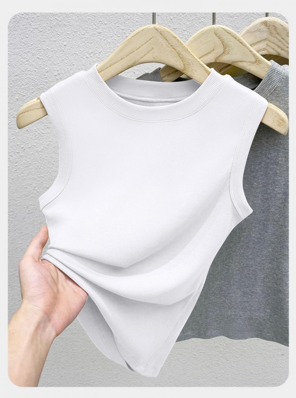 1 pièces printemps été femmes tricoté débardeurs fille mince hauts dame basique décontracté débardeurs col rond t-shirts haut sans manches M ~ 3XL