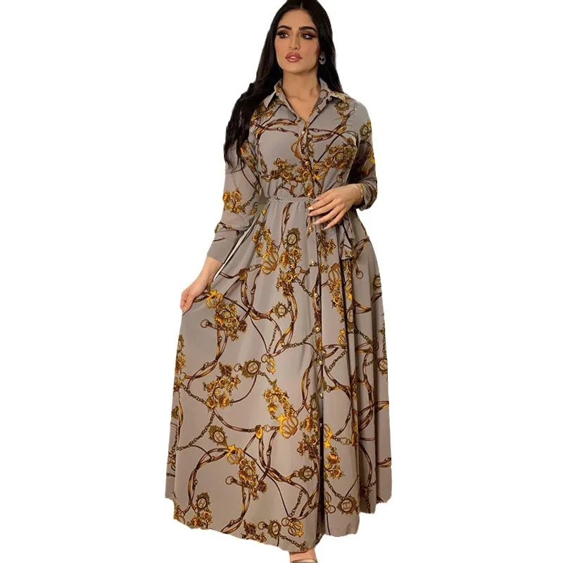 Mode femme nouvelle robe élégante Sexy tempérament impression numérique longue chemise robe dames élégant banlieue tenue décontractée