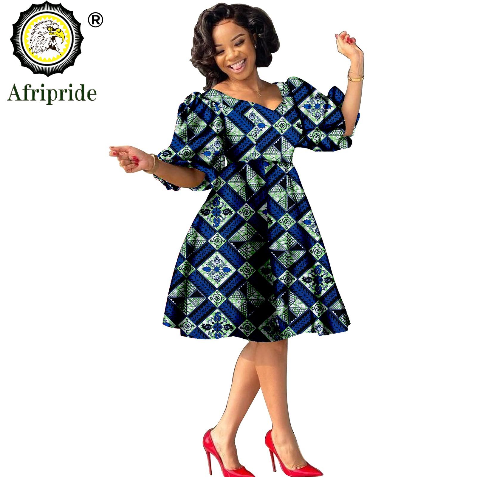 Robes africaines pour femmes, imprimé Ankara, grande taille, robe ample, col en V, pur coton, wax batik, tenues Dashiki, vêtements décontractés S2025029