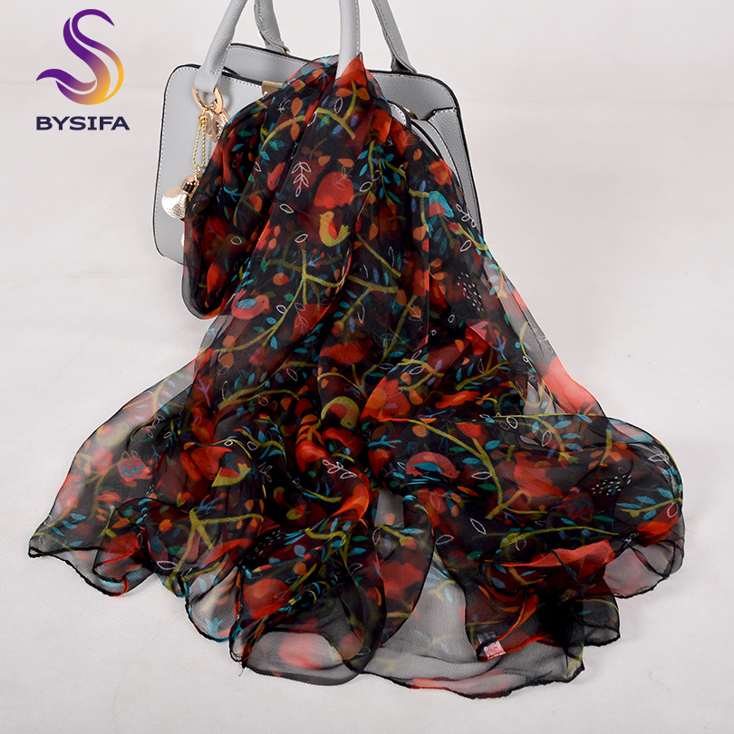 BYSIFA – Foulard Long en soie Pure pour femmes, marque de luxe, bleu, rose, élégant, cache-cou, châles de plage, nouvelle collection