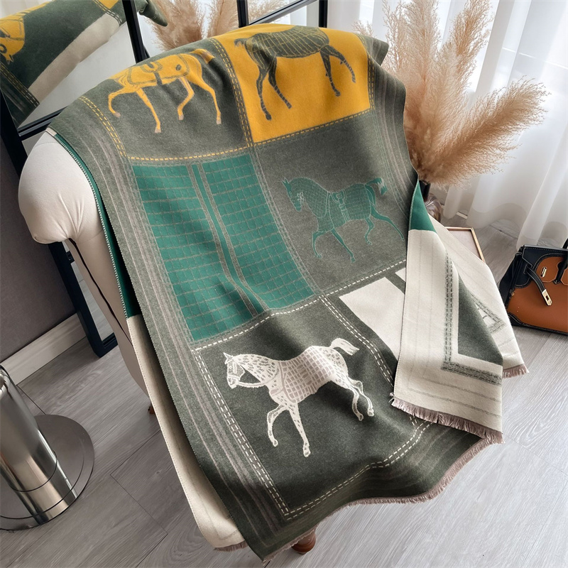 Écharpe de Luxe en Cachemire pour Femme, Châle, Wraps, Optique, Chaud, Étole de Voyage, Bufanda, Hijab, Mode, Imprimé Cheval, Hiver, 2024