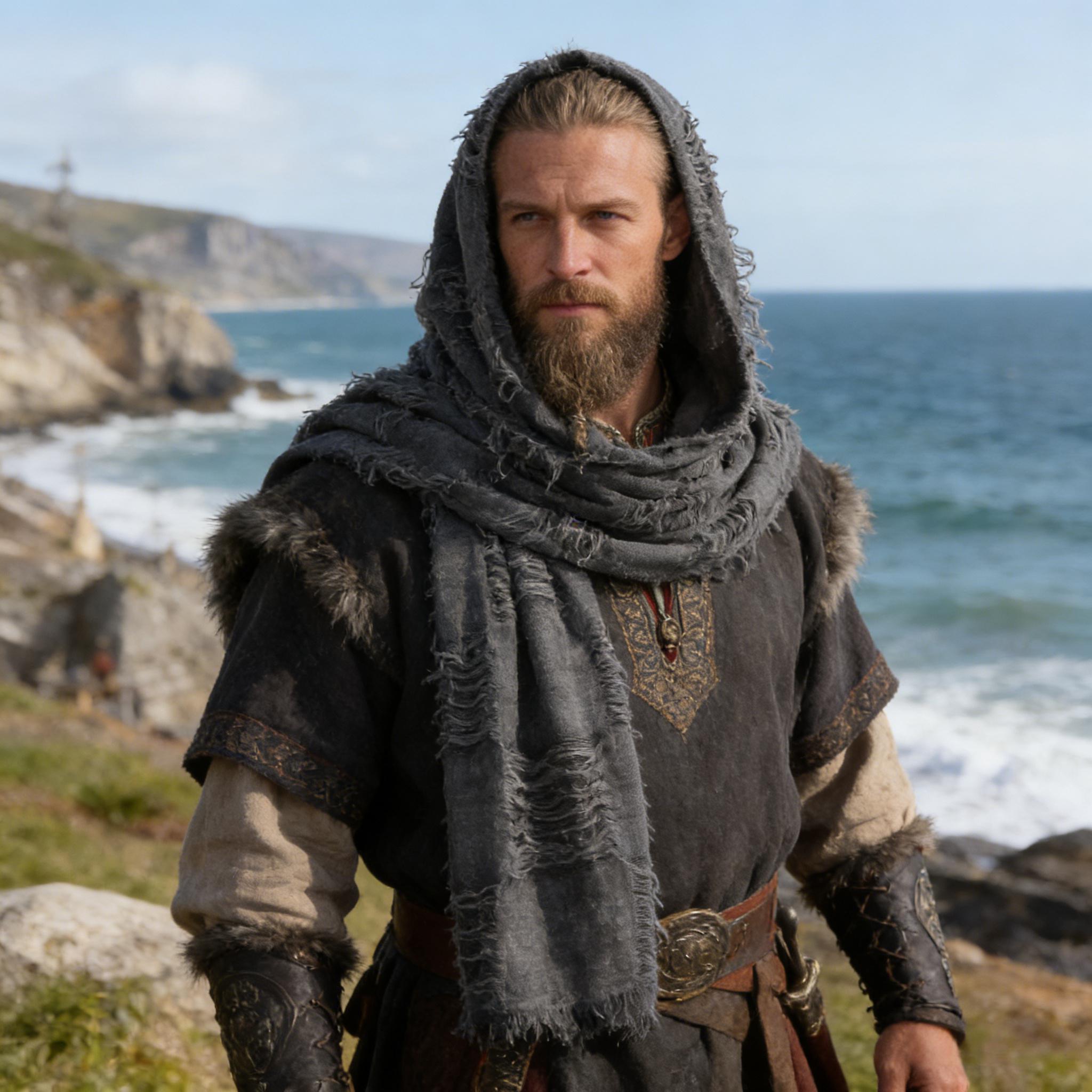 Cape à capuche médiévale, écharpe de chaman ninja, écharpe post-apocalyptique, cagoule, cape à capuche de rogue, costume viking de la Renaissance