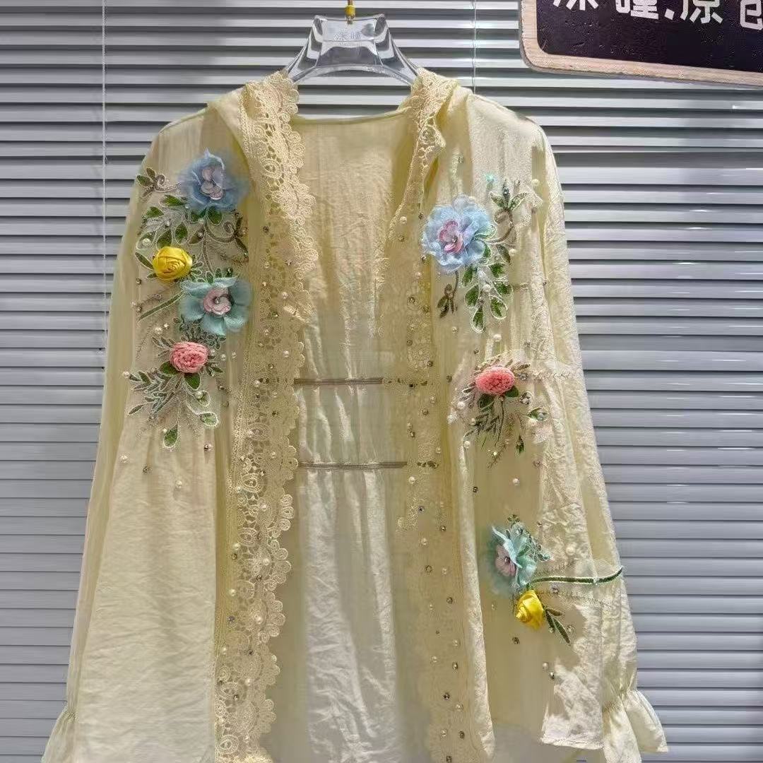 Style de luxe femmes à capuche printemps été lâche décontracté crème solaire chemises Blouses mince vêtements d'extérieur Cardigan hauts femme vêtements