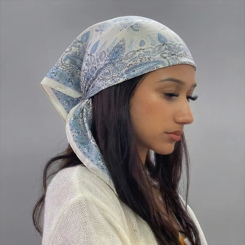 Foulard carré en soie imprimé de luxe pour femme, 70 cm, pour le cou, les cheveux, la plage, hijab, bandana, bandeau