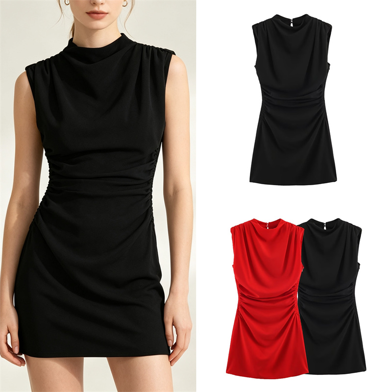 Robe pour femme Guobioziy, nouvelle collection automne 2026, sans manches, col drapé, froncée sur le côté, mini-robe moulante, tenue de soirée chic et tendance