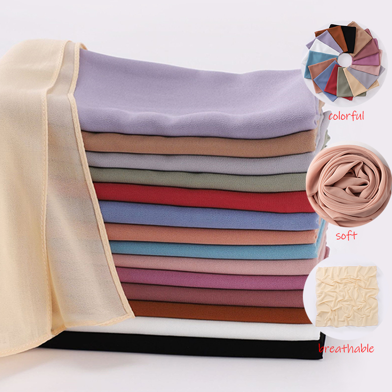 Hijab en mousseline de soie musulman, écharpe carrée unie, couvre-chef pour femmes, hijabs, écharpes, hijabs en jersey, turban islamique, bandeau, châle