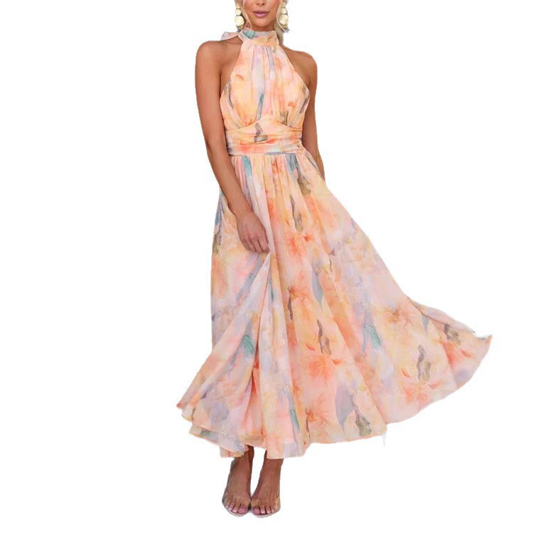Robes pour femmes, Robe longue maxi inspirée de la France, aux couleurs dopamine, Robe de plage féerique, Robe d'été inspirée de la peinture à l'huile, Robe longue 2026