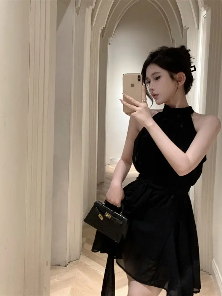 Robe trapèze en mousseline de soie blanche pour femme, robe courte, taille haute, style de vacances, ruban éducatif, niche d'été