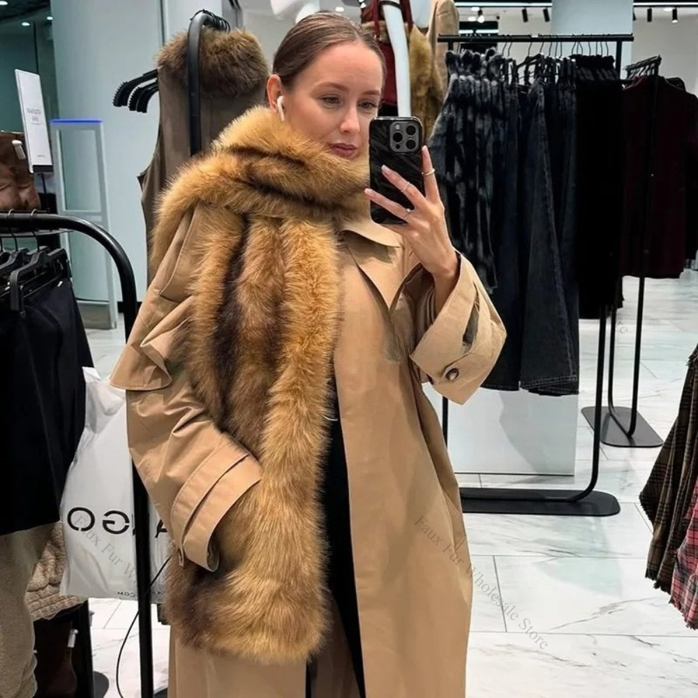 Écharpe en fausse fourrure tendance 2026 pour femme, automne-hiver, douce, rayée, en fausse fourrure de renard écologique, foulard de luxe, châle