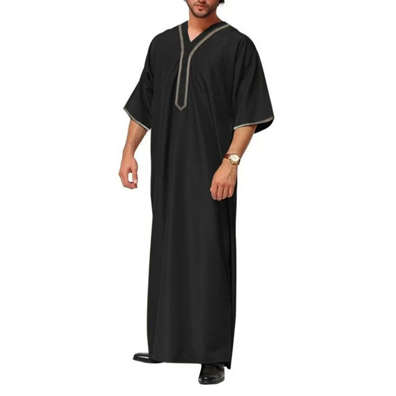 Robes musulmanes pour hommes moyen-orient arabe Ramadan bouton islamique col en v vêtements solide décontracté à manches longues T-shirt robe tunique hauts ﻿