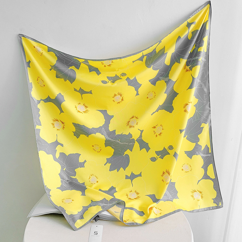 Foulard en Satin pour femmes, 90CM, à la mode, pour le cou, imprimé Floral, châles, enveloppe la tête, Bandana, Hijab, sergé, soie, sac