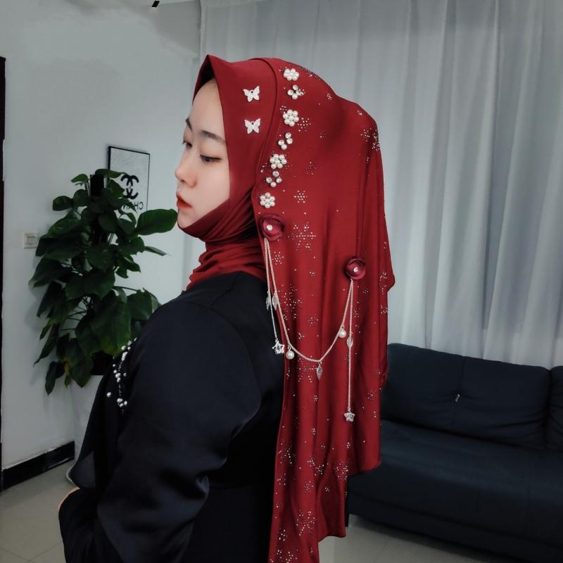 Ramadan femmes écharpe perles musulmanes Hijabs longue écharpe arabe glands châle mode Wrap Turban fête foulard