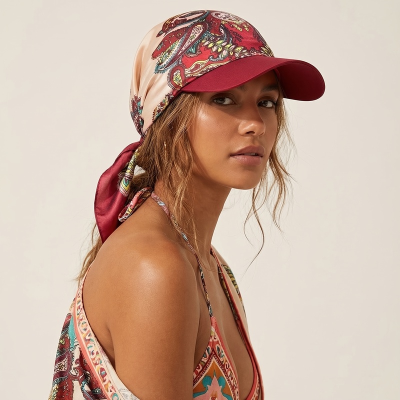 Chapeau de soleil carré pour femme avec écharpe intégrée, chapeau de plage d'été avec bord et attaches