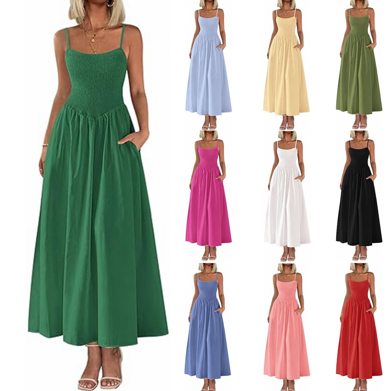 Robes longues élégantes et féminines pour les vacances d'été 2026, robe plissée à bretelles pour femmes, Vestidos Fiesta Mujer, Vestidos Fiesta
