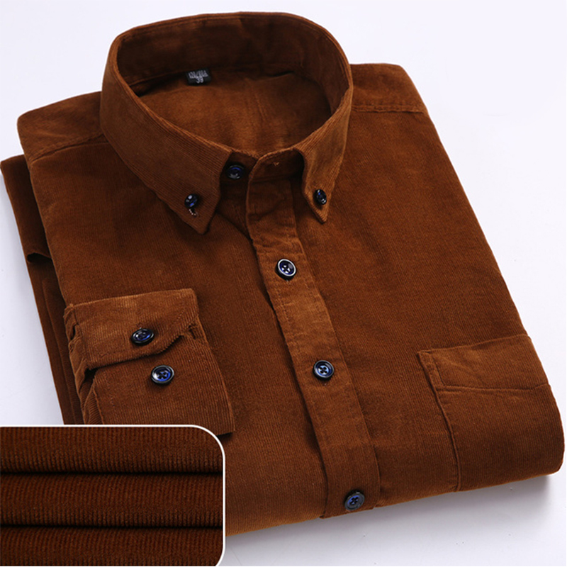 Taille S-7XL chemise en velours côtelé pour hommes à manches longues en coton décontracté coupe régulière doux confortable chemises habillées formelles Blouse hommes vêtements