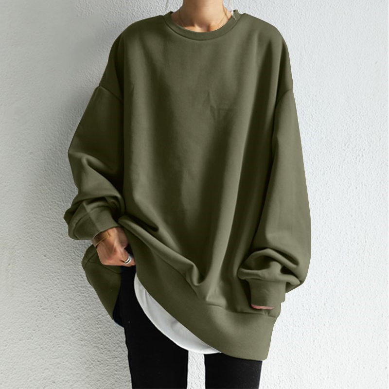 Sweat-shirt femmes automne hiver haut sportif col rond manches longues couleur unie ample 2025 femme vêtements de sport décontractés Tops basiques
