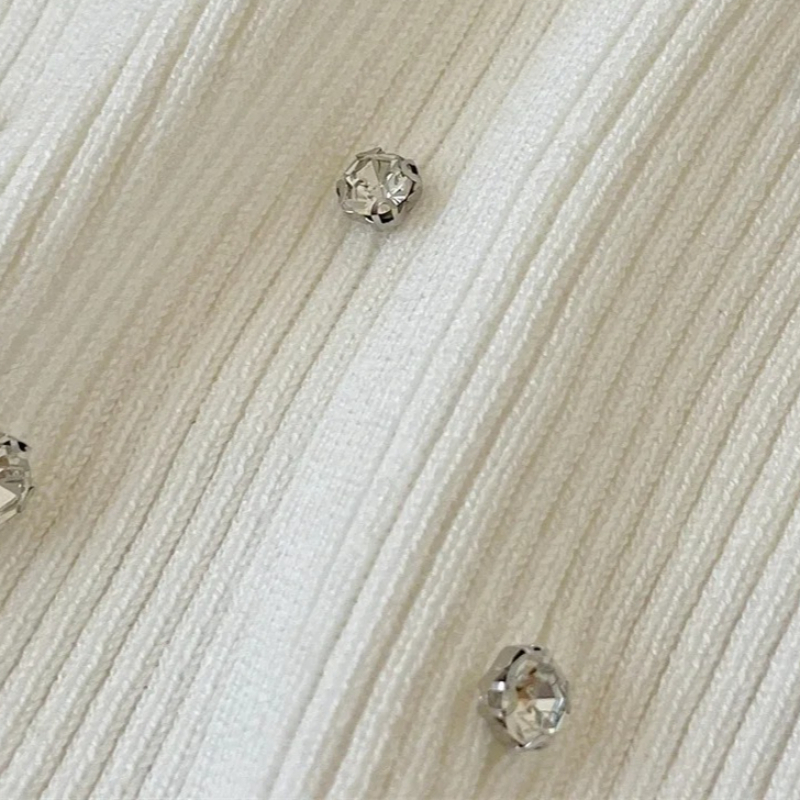 Débardeur court en maille côtelée extensible blanc pour femme, décontracté, d'été, avec détails en strass, sans manches, col rond