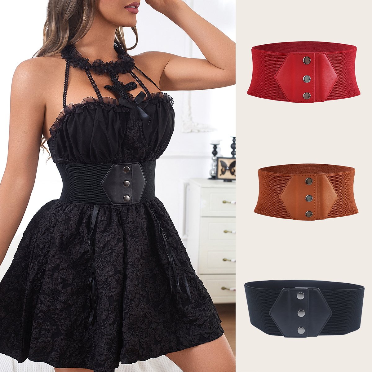 Mode élastique Cinch ceinture femme large ceinture femmes extensible taille bande fermoir boucle taille ceintures Cummerbund dame pardessus ceinture