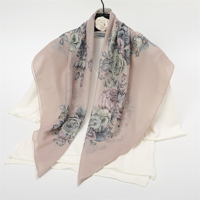 Écharpe carrée en coton pour femmes, bandana, bande de sauna, fleurs, vintage, luxe, été, plage, mouchoir bohème, accessoires pour filles, nouveau, 2024