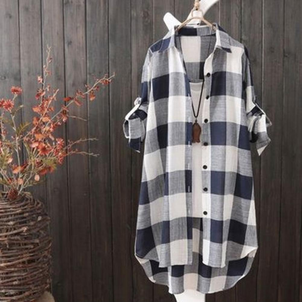 Chemise décontractée à carreaux Tartan pour femmes, chemisier à revers à manches longues, doux et respirant, haut Long à la mode, chemise ample, usage quotidien