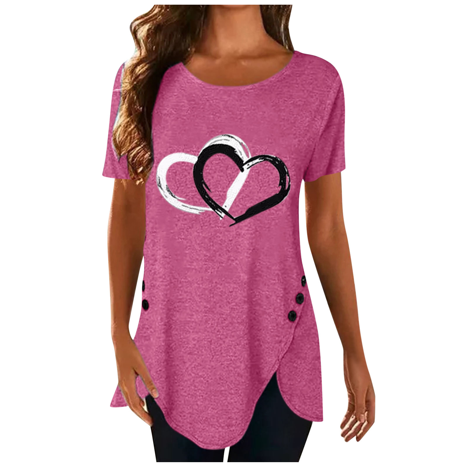 T-shirt mode grande taille hauts femmes décontracté col rond chemise t-shirts dames ample imprimé fleuri tunique chemise