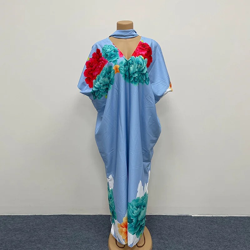 Nouvelle Robe Imprimée Africaine en Coton pour Femme, Grande Écharpe à Paillettes Diamantées, Style Ethnique Bubu, Ample et Respirante, Collection 2026