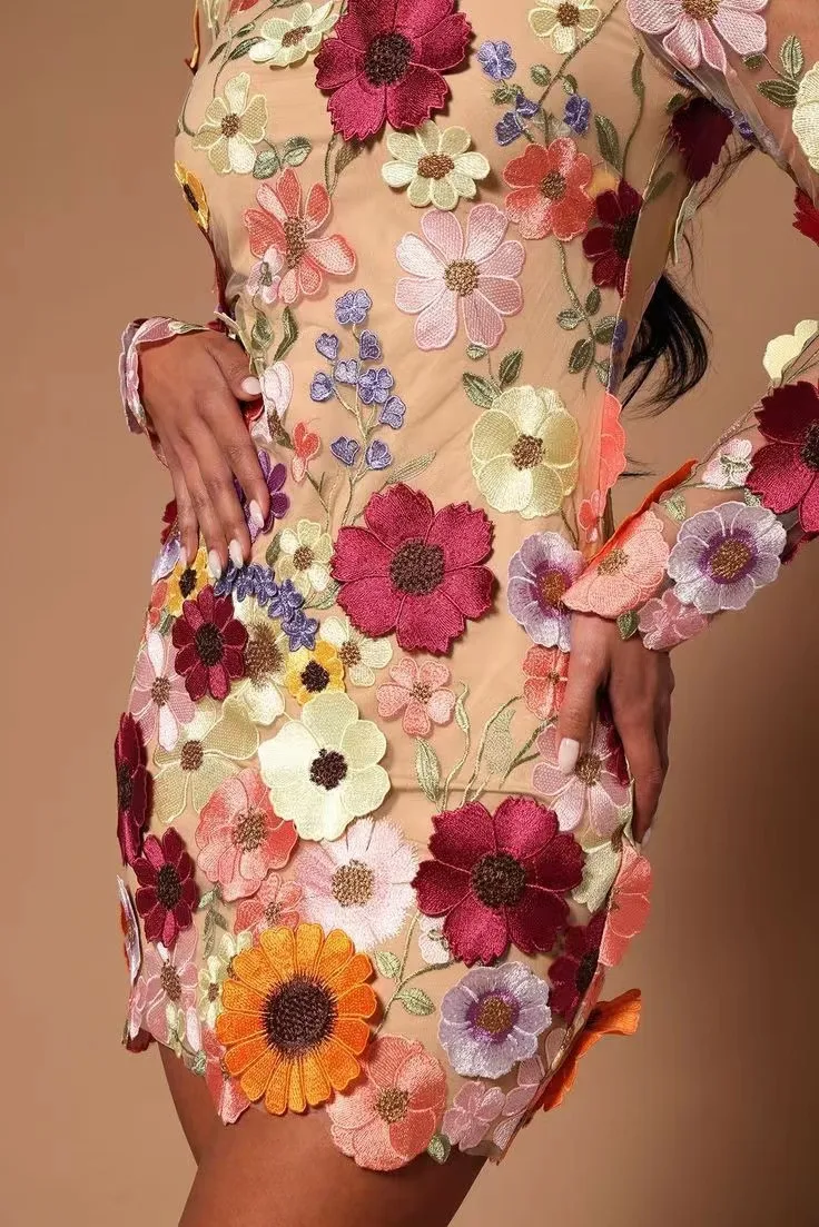 Robe de soirée à fleurs pour femmes, Inde, Dubaï, Maroc, appliques florales, robe de Rh, mariage éducatif, Rh, mini robe, caftan marocain