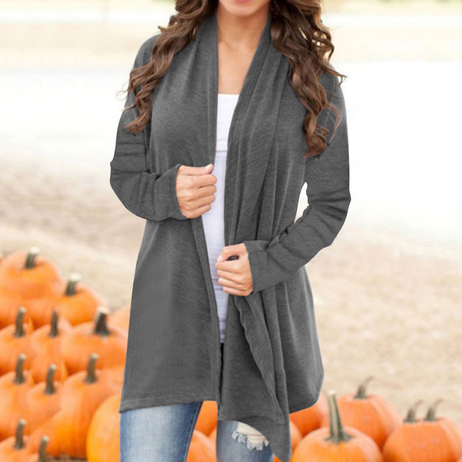 Cardigan léger à manches longues pour femmes, kimono ouvert sur le devant, vêtements pour femmes, grande taille, automne