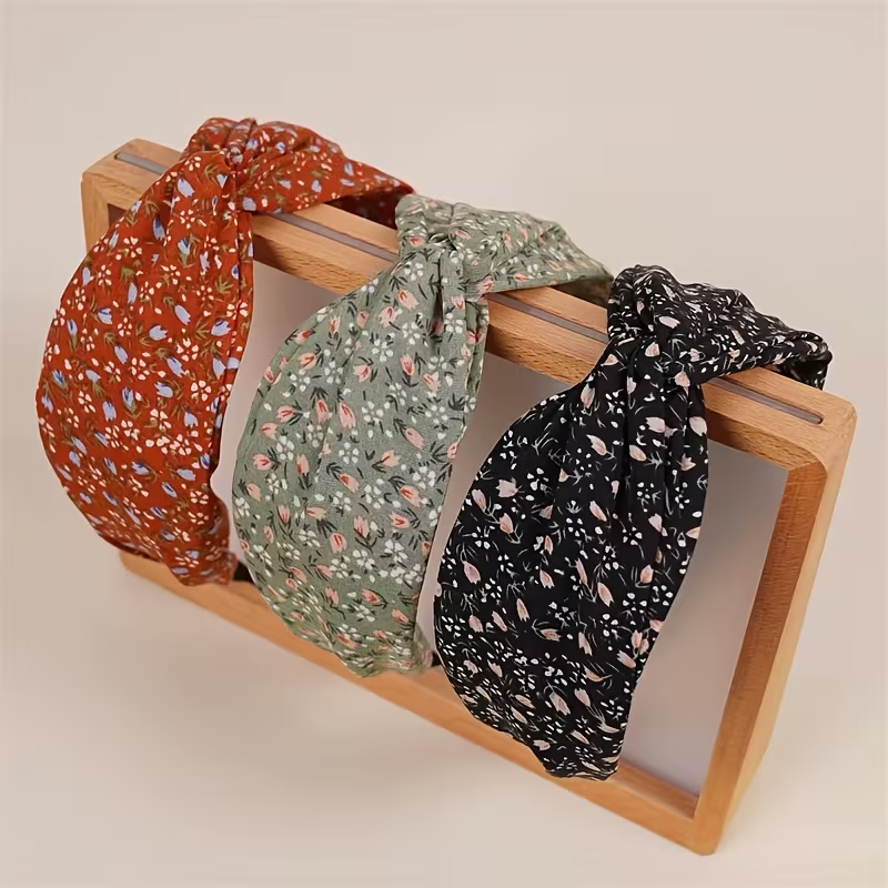 1 bandeau de cheveux en tissu floral vintage pour femme – un bandeau accessoire de cheveux élégant à large nœud, parfait pour une fête