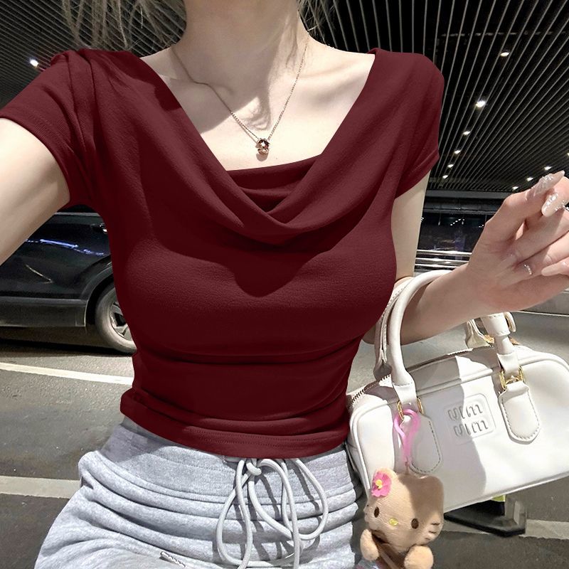 T-shirts plissés unis à manches courtes pour femmes, style coréen, élégants et polyvalents, pour l'été