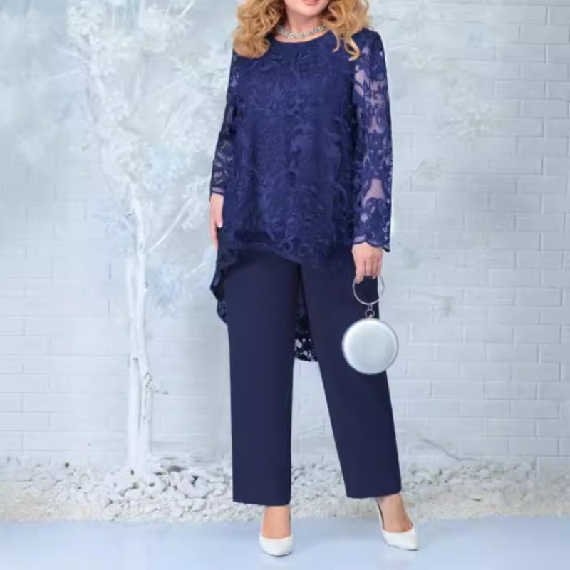 Robe de soirée pour femmes, pantalon en dentelle brodée, ensemble de robe de cocktail deux pièces, taille plus, ensemble deux pièces pour femmes, été