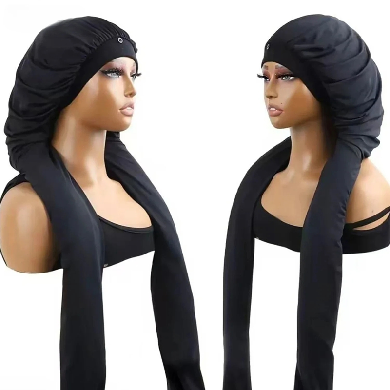Bonnet de nuit en satin de soie à longue traîne pour tresses, avec large bande élastique, pour le soin des cheveux longs et les tresses, pour femmes