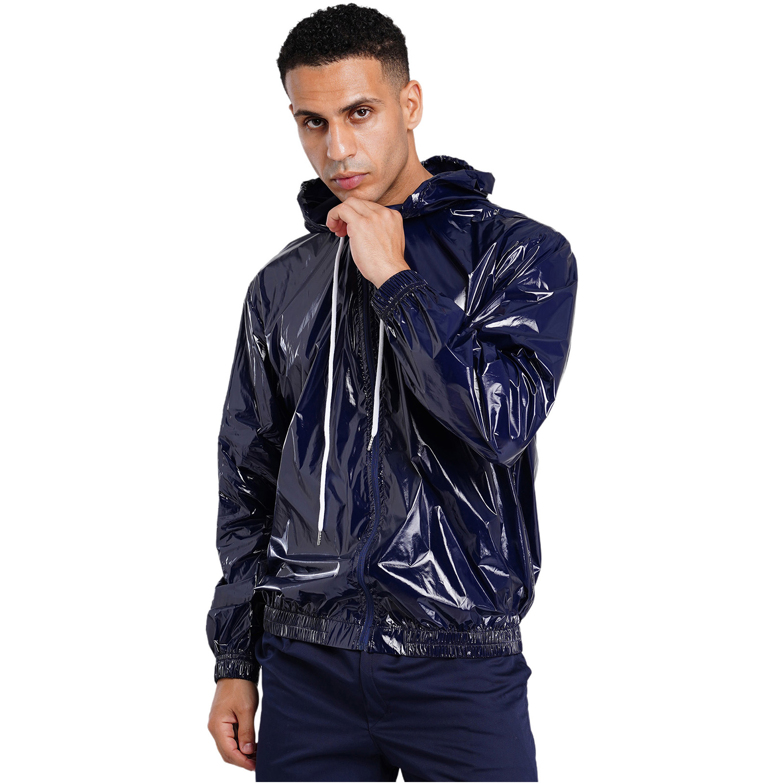 Veste imperméable à capuche pour homme, manches longues, fermeture éclair sur le devant, capuche à cordon de serrage, vêtement d'extérieur coupe-vent, imperméable, pour randonnée et pêche