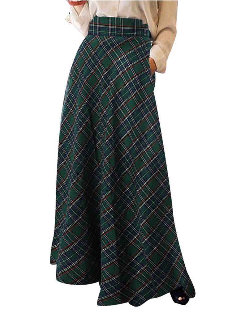 ZANZEA-Jupe longue à carreaux pour femmes, Robe d'été décontractée, Taille haute, A-ligne, Vintage, Maxi, Automne, Mode