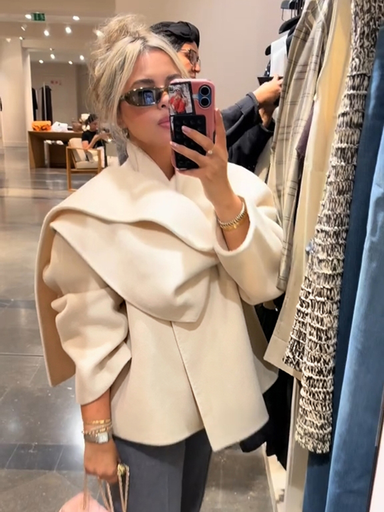 Manteau pour femme, col écharpe, manteau uni à manches longues, coupe ample, manteau asymétrique drapé, vêtement d'extérieur élégant et décontracté pour femme