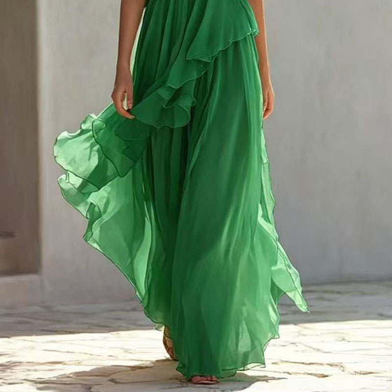 Robe longue bohème asymétrique à volants superposés pour femme, élégante, pour l'été, la plage, ou comme robe de demoiselle d'honneur