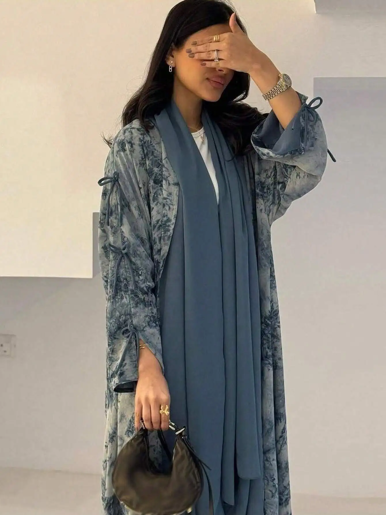 Moyen-Orient femmes cardigan ample cravate colorant Abayas décontracté caftan arabe robe Maxi à manches longues ouvert devant Jilbabs sans Hajib