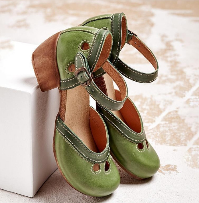 Sandales décontractées à talons mi-hauts rétro pour femmes,bretelles élégantes,été,Grande taille 43
