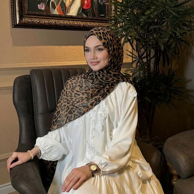 Femmes léopard imprimé mousseline de soie Hijab écharpe musulman mince doux Premium mousseline de soie châle classiques léopard imprimé châle foulard Turban