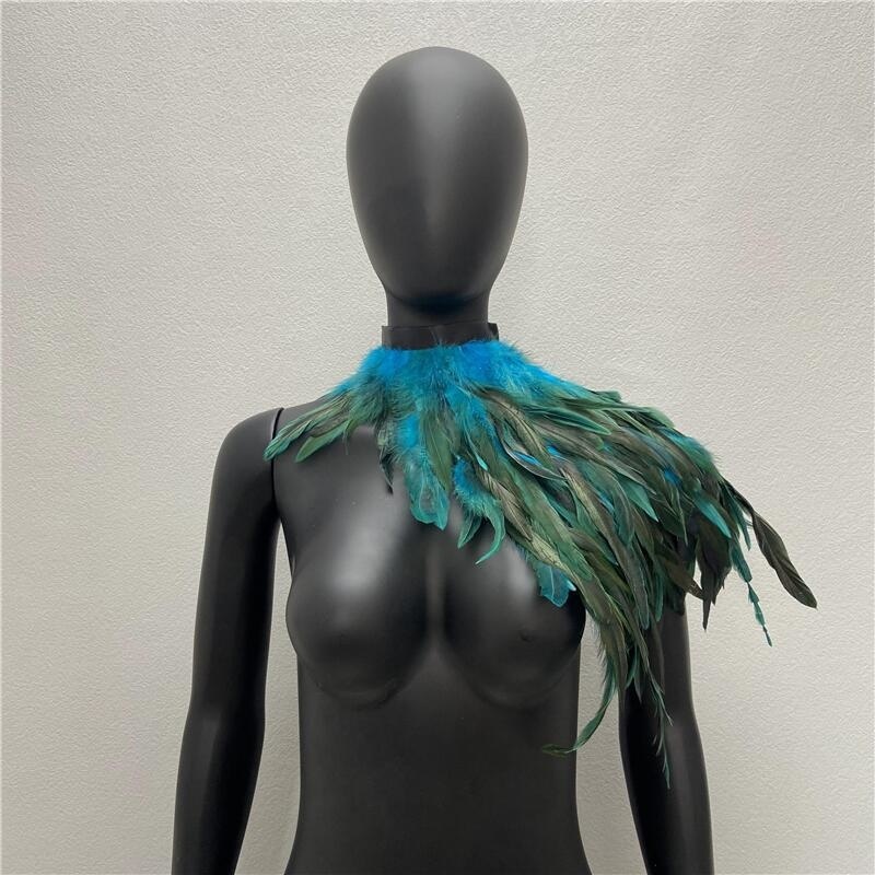 Une épaule plume luxe écharpe femmes Snood Style gothique écharpe femme châles Punk fête Halloween Performance spectacle décoration