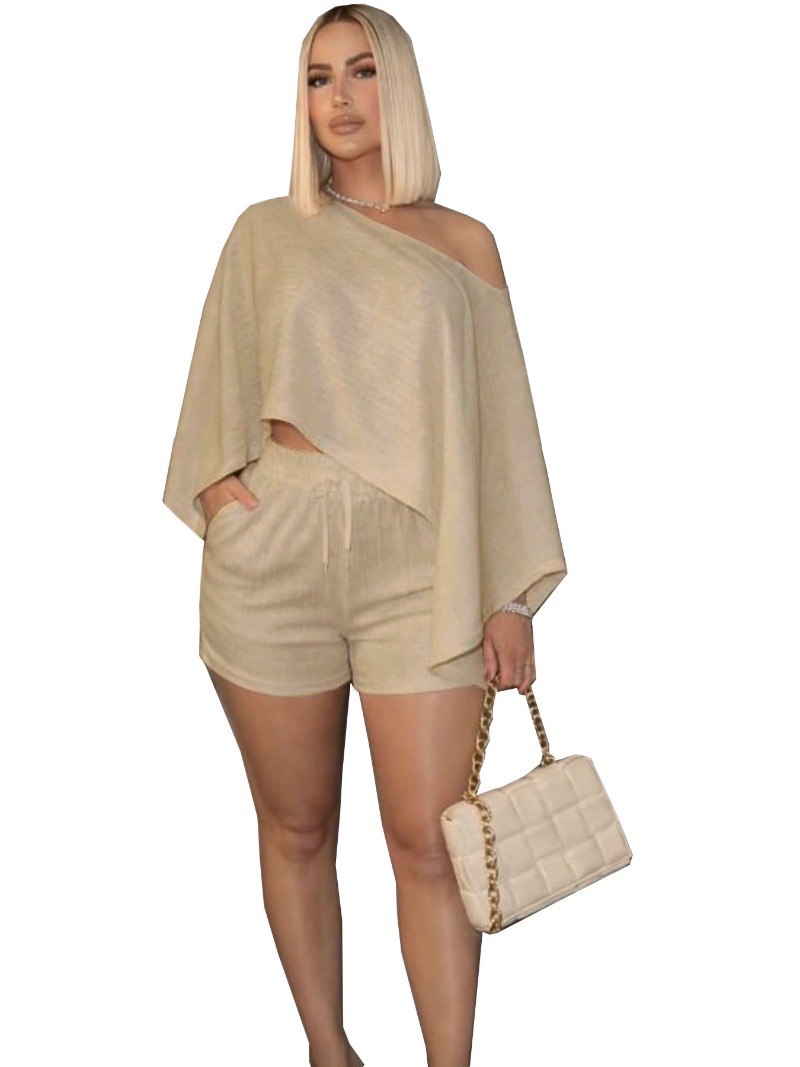 Ensemble de shorts élégant pour la plage, design chic et sexy, haut court respirant à épaules dénudées avec short enveloppant, ensemble 2 pièces pour femme