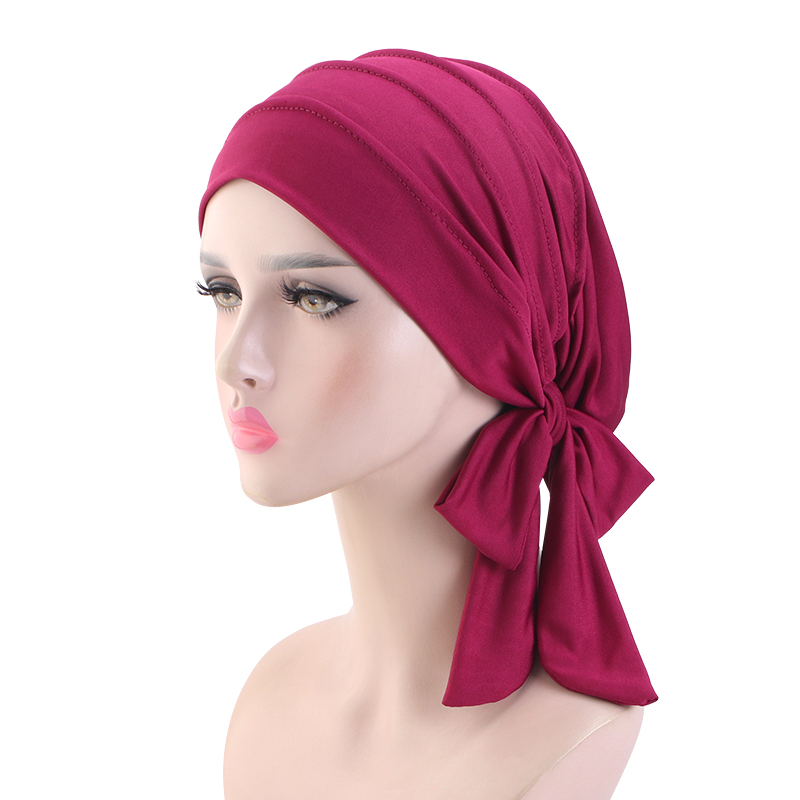 Nouveau chapeau foulard à longue queue de couleur unie femmes chapeau de chimio casquette de base respirante foulard musulman chapeau