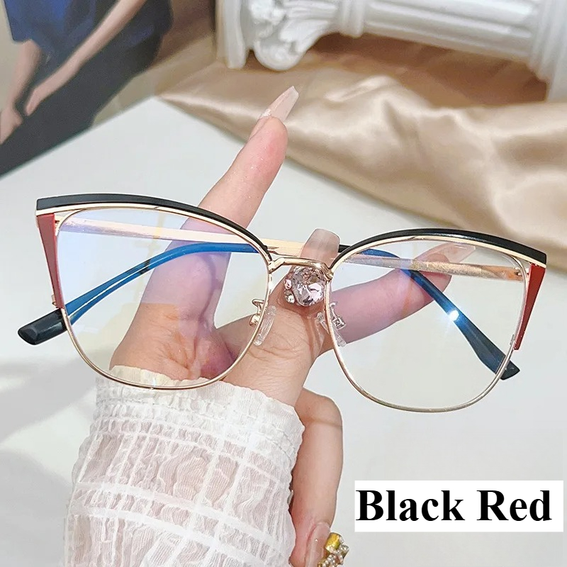 Montures œil de chat multicolores pour femmes, montures métalliques d'épissure à la mode, lunettes Anti-bleu à couleur européenne et américaine