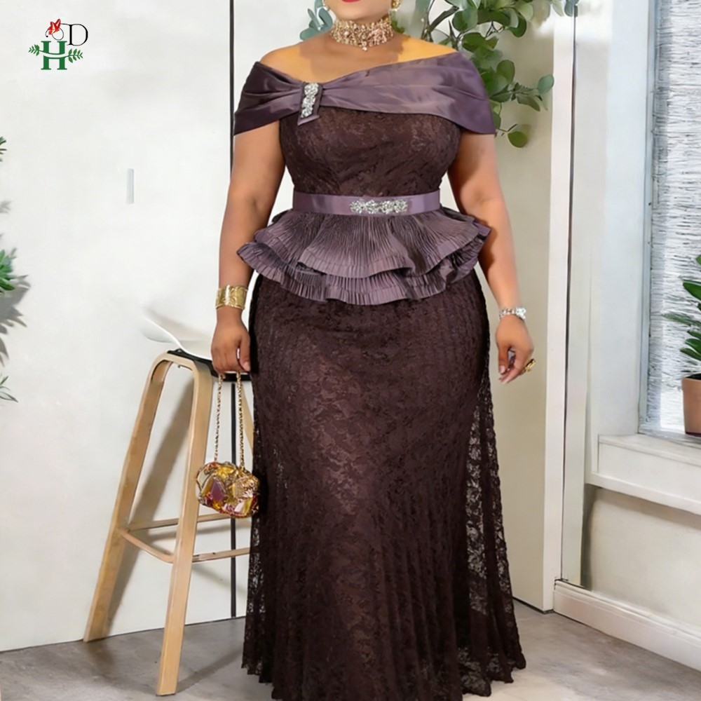Robes de soirée africaines H&D 2026 pour femmes, tenues africaines en dentelle à paillettes pour femmes, robe longue élégante, robe de soirée de mariage turque